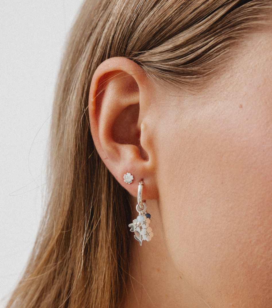 Spring Blossom Hoop Earrings in Silver